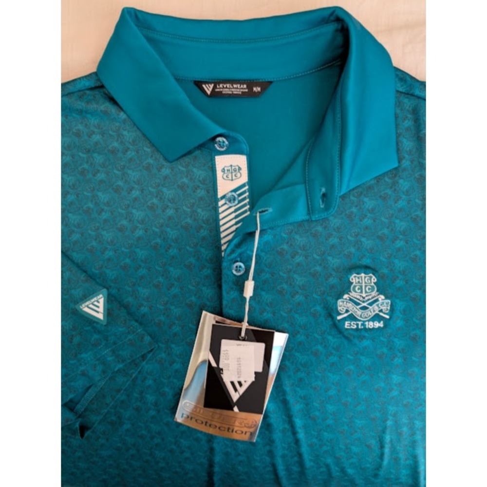 Levelwear Golf Polo Mens M Teal Green Hamilton Golf & Country Club Dog Print NWT